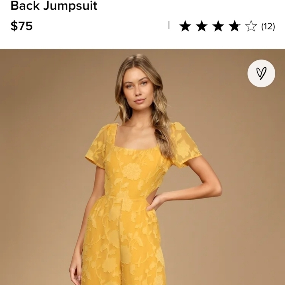 Lulu's Romantic Desire Yellow Floral Burnout Tie-Back Jumpsuit Size XS